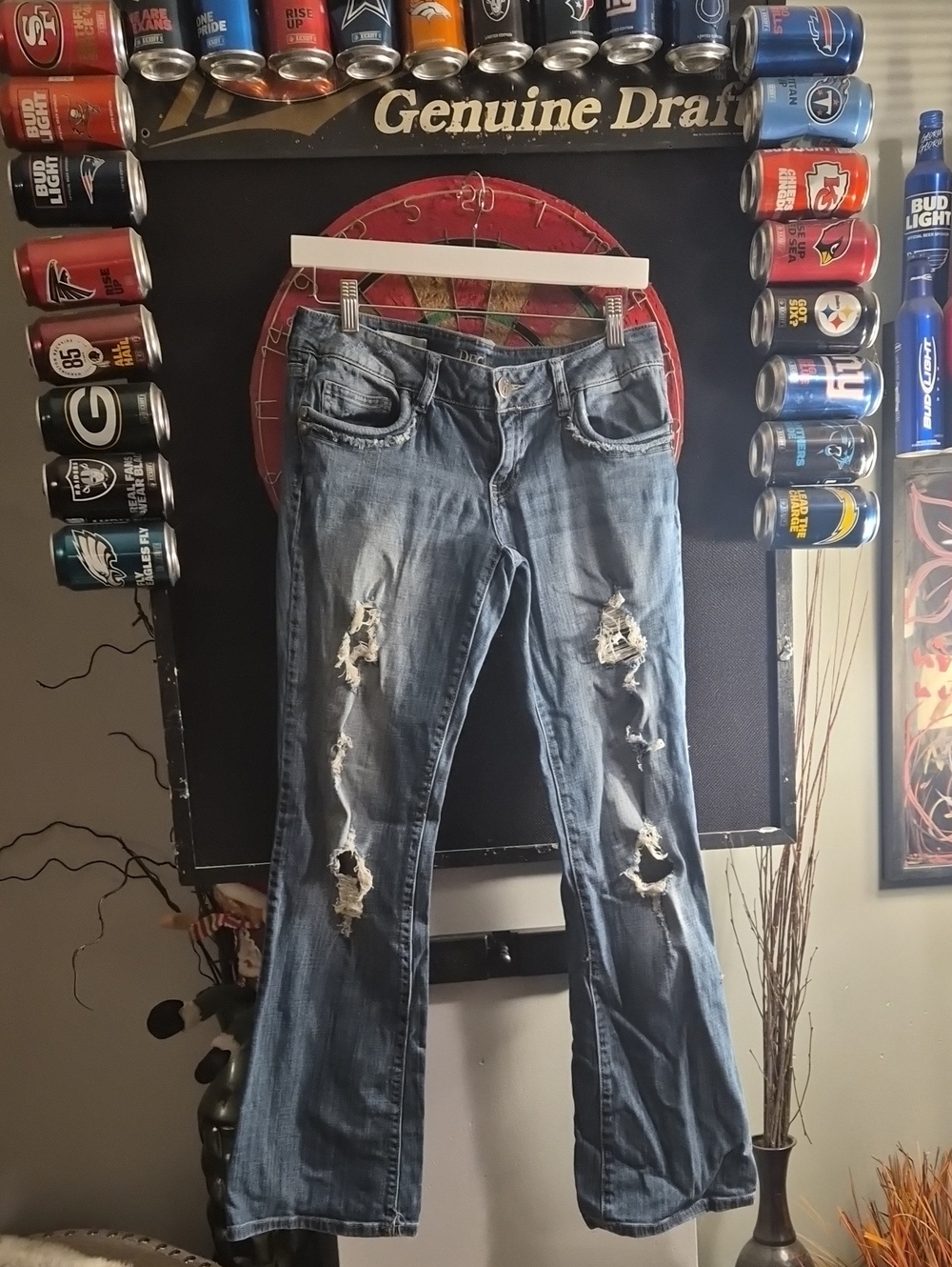 Decree Distressed Flare Jeans - Medium Blue Wash
